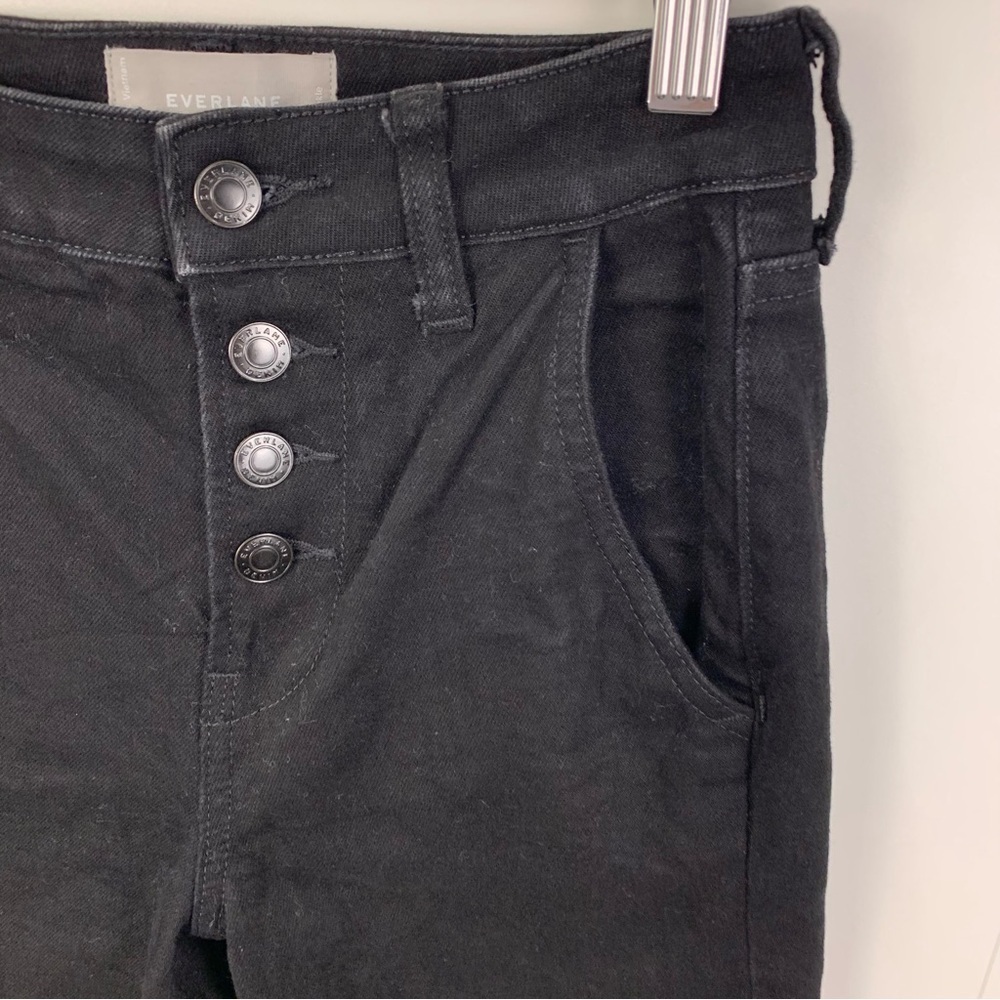 Everlane sz 24 The Button Fly Wide Leg Ankle Black Denim Jeans Higher Rise - Picture 5 of 10